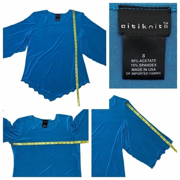 CITIKNITS Blue 3/4 Sleeve Asymmetrical Scalloped Hem Blouse - Picture 11 of 11